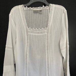 Chico's Size 2 (L) White Cotton & Lace Tunic (never worn)